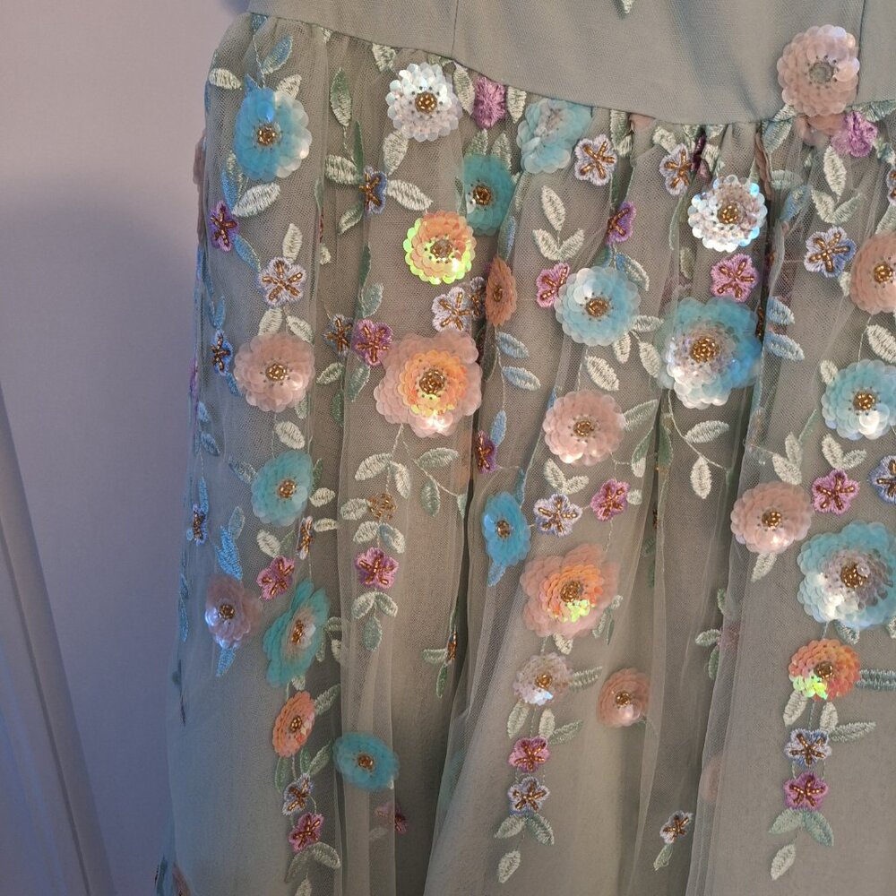 JessaKae Green A-line Midi Dress with V-neck and Short Sleeves for Wedding Guest - Picture 5 of 7